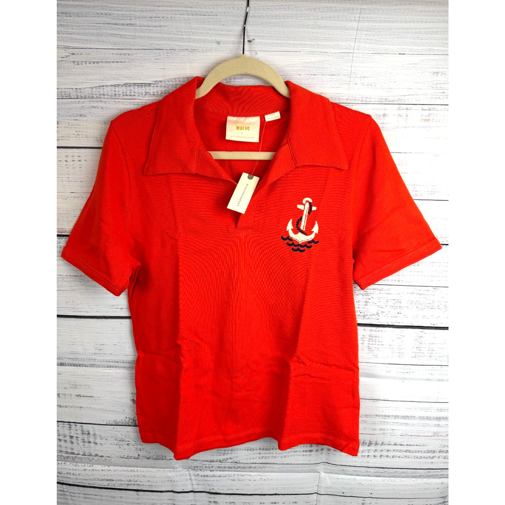 MAEVE by ANTHROPOLOGIE 100% cotton orange short sleeve polo top size M NWT